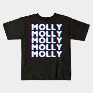 Trippy Molly glitch design for ravers and party people in pink, blue and white Kids T-Shirt